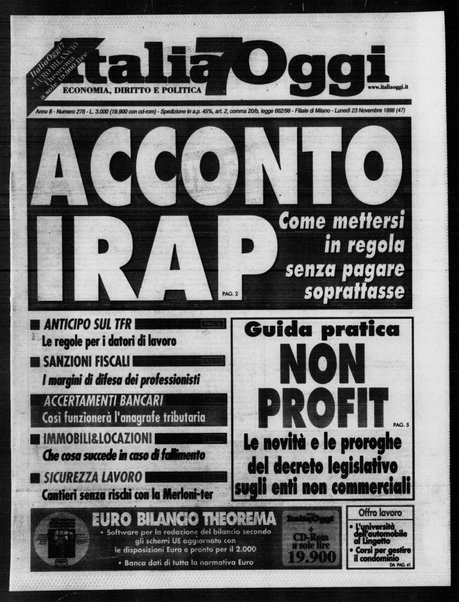 Italia oggi : quotidiano di economia finanza e politica